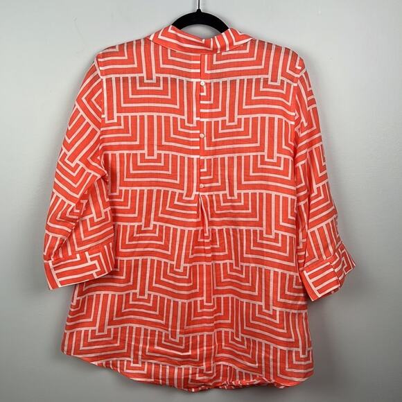 Chico's Vibrant Orange and White Patterned Button Down - Picture 7 of 8